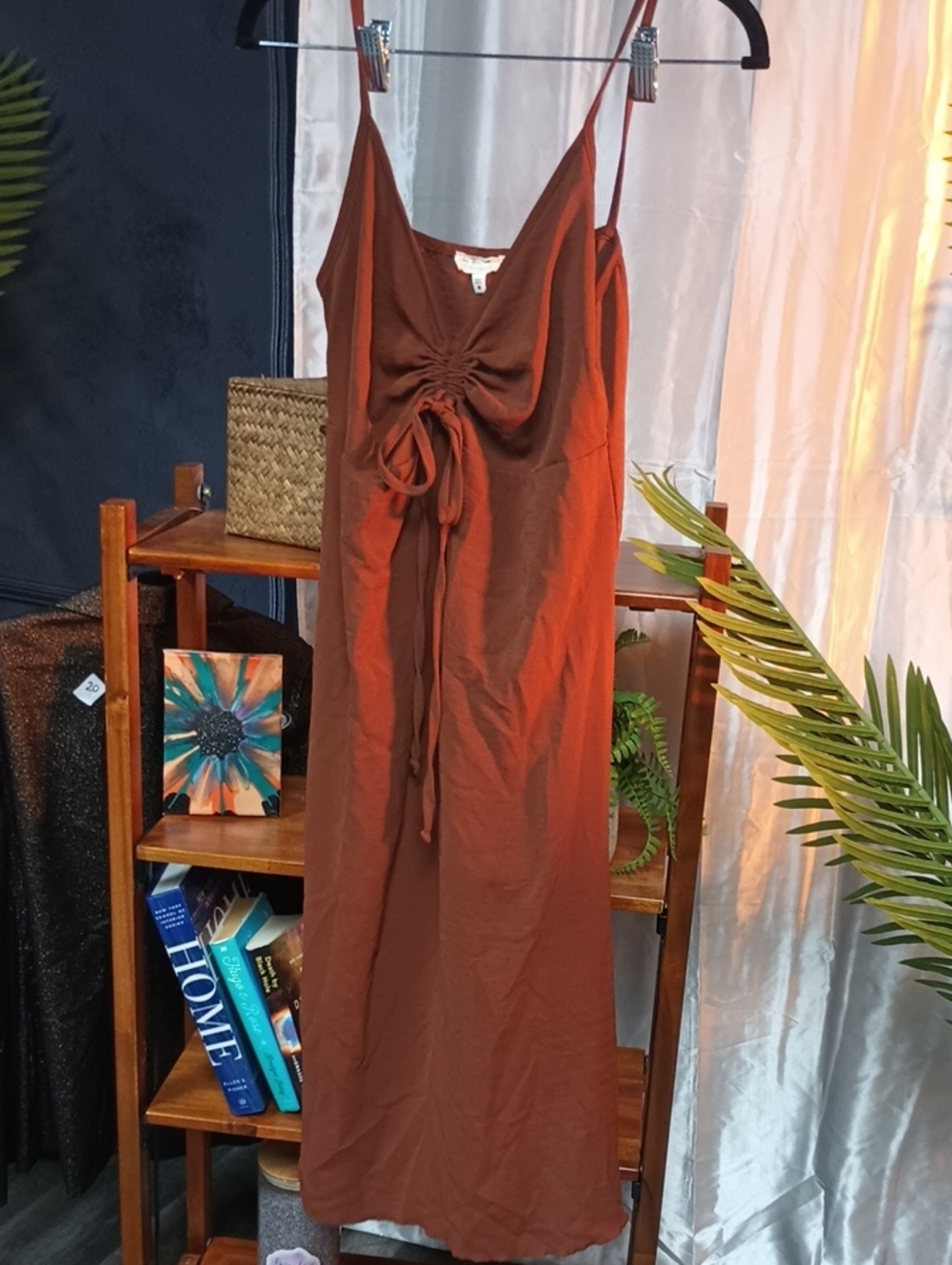 See You Monday Rust Brown Tie-Front Midi Slip Dress